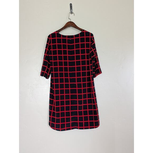Gap Shift Dress‎ Womens Small Black Red Window Pain Grid Pattern 3/4 Sleeve Midi - Picture 6 of 11